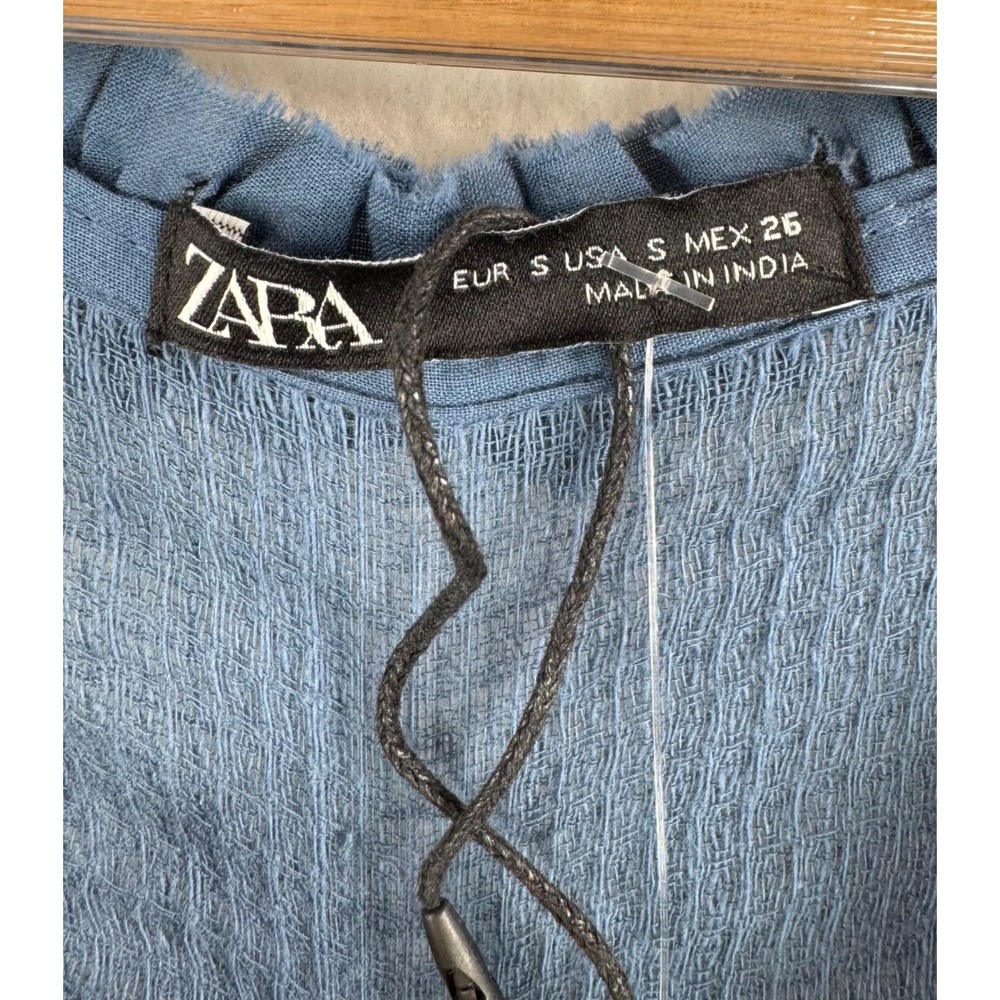 Zara blue kaftan maxi cotton with ruffle gauzy boho beach‎ oversized sz S - Picture 2 of 7